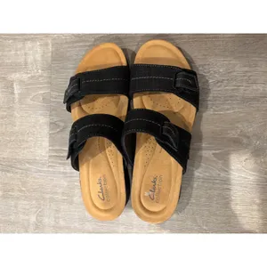 Clarks Collection‎ Sandals Slides Comfort Adjustable Black Straps 9.5 thumbnail 2