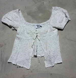 Princess Polly White Textured Puff-Sleeve Top 4 thumbnail 1