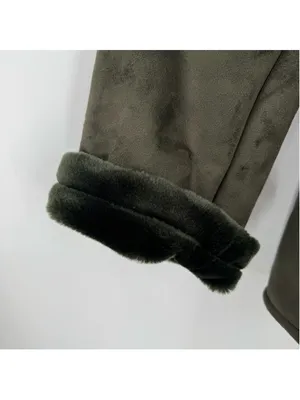 Olive Green Hooded Penny Lane Jacket Faux Shearling Fur Lined Embroidery XL NEW thumbnail 7