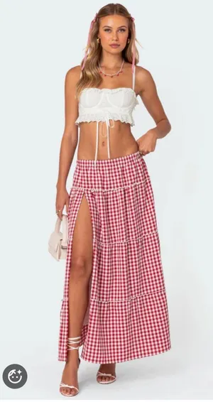 Edikted Gingham Maxi Skirt thumbnail 1