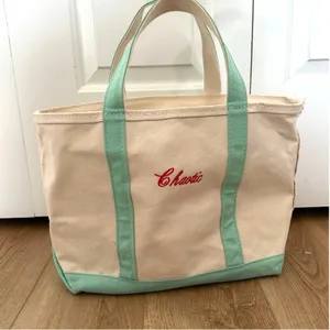 Vintage LL Bean canvas tote teal embroidered chaotic thumbnail 1