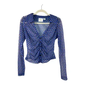 Maeve Anthropologie Blue Sheer Ruched Blouse Womens M Girly Romantic Shirt Top thumbnail 2
