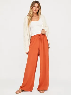 NEW Melloday Rust Orange Wide Leg Drawstring Pants L Bohemian Resort Pull On thumbnail 2