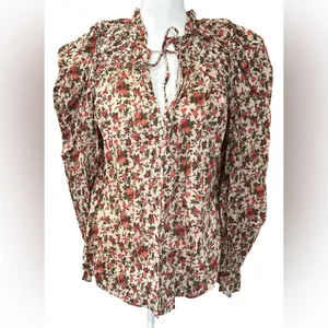 Free People Floral Blouse in Orange and Green vintage combo thumbnail 5