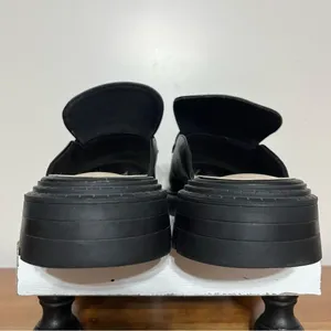 Women's Lulus Ranae Black Slide On Loafers Black Gold‎ Horsebit Hardware Size 10 thumbnail 4