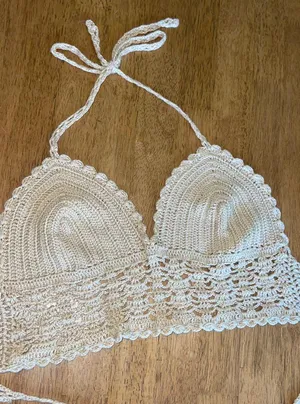 Tan Crocheted Boho Crop Top thumbnail 4