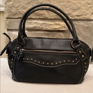 Black Shoulder Bag with gold metal accents studs faux leather Y2K 90’s thumbnail 1