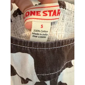 Lone Star Cow Print Corset Top Womens Small Brown White Denim Smocked Crop Tank thumbnail 2