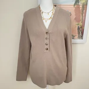 Neuflora Leone Ribbed Henley Sweater Top in Large thumbnail 3