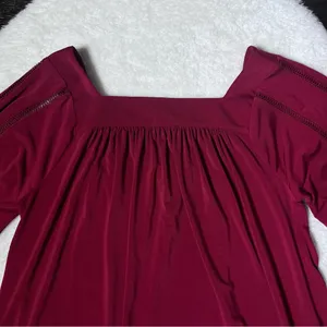 NWT Ann Taylor Petite Burgundy Red Bell Sleeve Square Neck Lace Blouse thumbnail 5