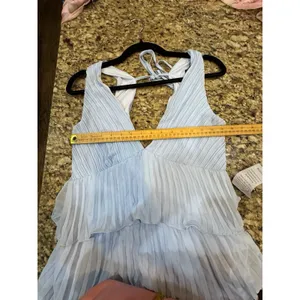Lulus "Tiered Gown Pleated" in Ice Blue Size Large Gown Double V Neck thumbnail 9