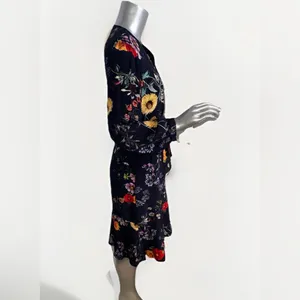 Amour Vert Washable Silk Elma Provence Floral Wrap Long Sleeve Midi Dress M thumbnail 8