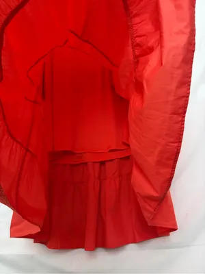 Entro Tiered Midi Dress Large Red Orange Ruffle Sleeve Back Cutout NWOT(A906) thumbnail 9