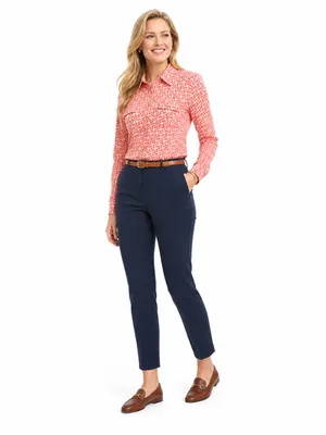 Tory Burch Silk Chain Link Geometric Button Down Blouse Coral Small Pink Career thumbnail 2