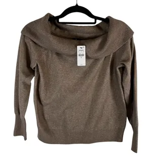 Express‎ Womens Cowl Neck Off Shoulder Sweater Brown Long Sleeve Knit Medium NEW thumbnail 1
