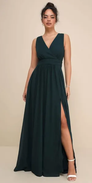 Lulu’s Thoughts of Hue Emerald Green Surplice Maxi Dress thumbnail 1
