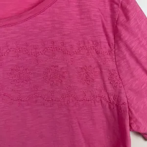 Talbots Floral Embroidered Pink Slub Cotton‎ Tee Size XL Preppy Stretch Colorful thumbnail 3