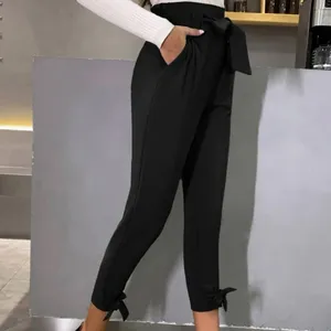 High Waist Belted Hem Cropped Pants Black Size XS thumbnail 4