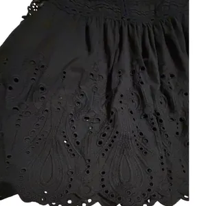 Adiva Black Eyelet Embroidered Sleeveless Top Ruffle‎ Neck Cotton Blouse Large thumbnail 6