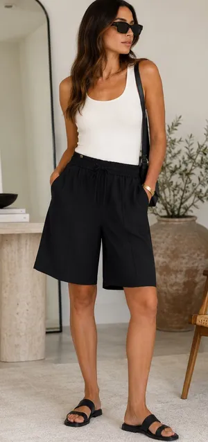 ALC Frank Women Sz 8 Black Bermuda Viscose Short Drawstring Pull On Quiet Lux Golf thumbnail 1