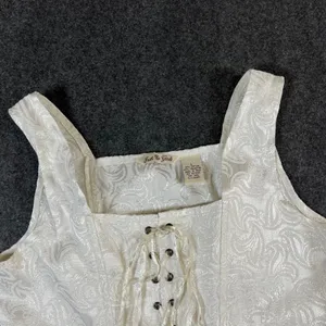 Just The Girls Ivory Jacquard Corset Top Lace Up Damask Sleeveless Bodice Large thumbnail 9