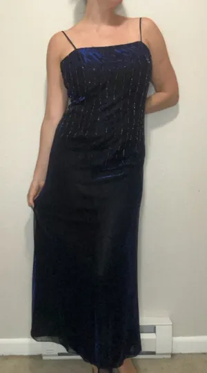 Vintage Betsy & Adam by Jaslene Gown 12P Fits Modern 6 Beaded Maxi Slip Dress thumbnail 1