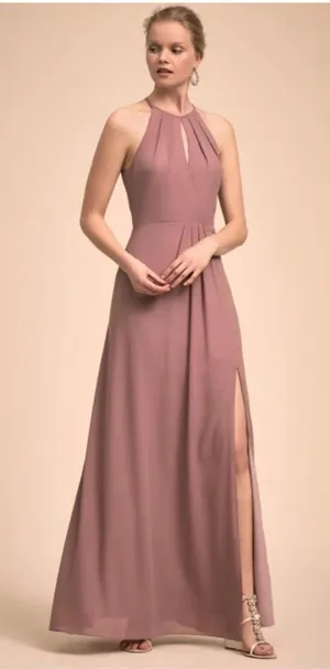 BHLDN Macro Maxi Dress Blush Pink Halter Bridesmaid Gown Size M thumbnail 1