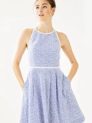 Lilly Pulitzer Light Blue Lace‎ Fit-and-Flare Dress with White Trim thumbnail 1