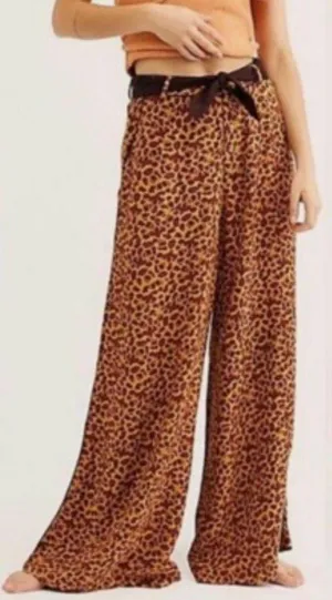 Free People Leopard Print Wide-Leg Pants thumbnail 1