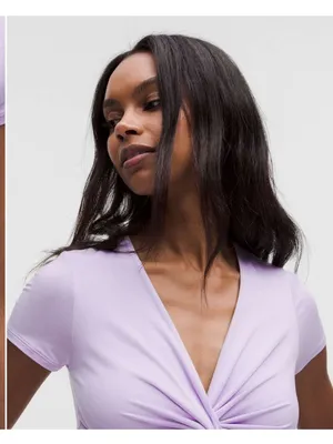 NWT!! Lululemon Modal-Silk Twist-Front Cropped T-Shirt in Light Purple thumbnail 4