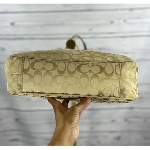 Coach Hamilton Hobo F17403 Signature Jacquard Beige Leather Shoulder Bag thumbnail 3