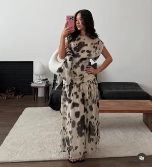 Zara dress voluminous maxi animal print kimono scarf layered casual boho thumbnail 3