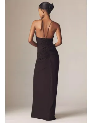 Ronny Kobo Anya V-Neck Column Jersey Maxi Dress in Chocolate Brown XSmall Womens thumbnail 15