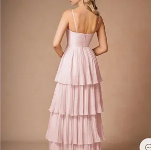 Azazie Powder Pink Tiered Maxi Dress thumbnail 3