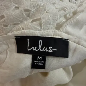 Lulus Lace Cutout Back Puff Sleeve Mini Skater Dress White M Graduation Wedding‎ thumbnail 5