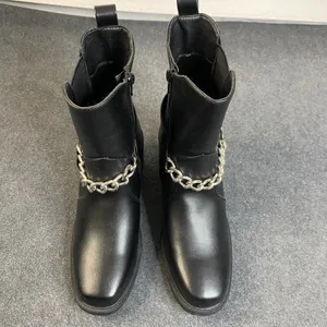 Pazzle Chain Accent Ankle Boots Women's Black Block Heel Square Toe Sz 7.5 NWOT‎ thumbnail 2