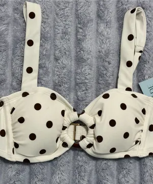 Shade & Shore Polka Dot Bikini Top — White & Brown — Size XS (0–2) thumbnail 1