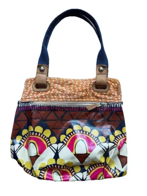Fossil Key-Per Coated Canvas Tote Bag Vinyl Boho Tribal Print Shoulder Purse thumbnail 9