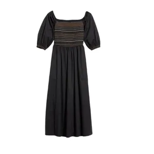 Old Navy Fit & Flare Maxi Dress Womens Small Black Cotton Smocked Off Shoulder thumbnail 2