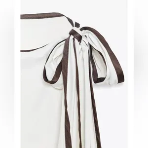 Zara NWT white & brown asymmetrical bow tie knot ribbon shoulder detail thumbnail 10