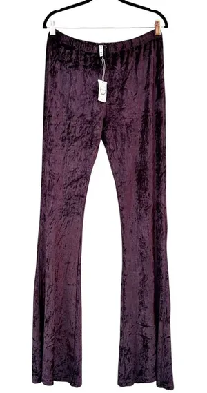 RAGA Wine Nights Dark Maroon Velvet Flare Leg Bell Bottom Pants NWT Large thumbnail 1