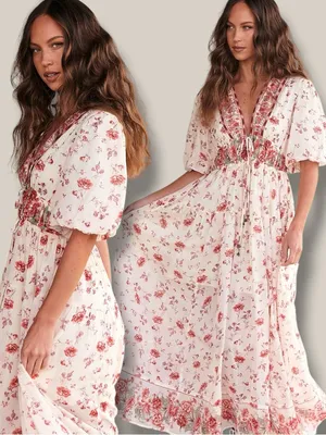 Free People Dainty Ethereal Cottage Floral Lysette Maxi Dress Medium Bohemian thumbnail 4