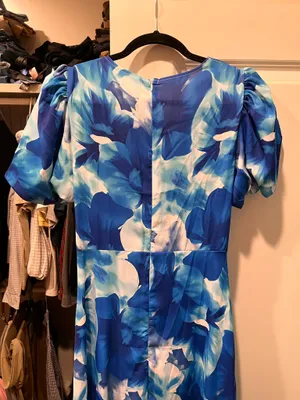 Toperth blue floral v neck twist midi dress thumbnail 3