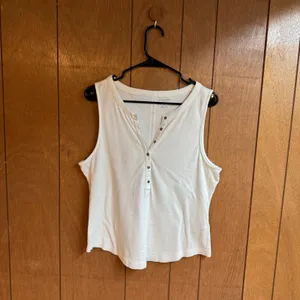 Pilcro Womens XL White Ribbed Sleeveless V-neck Button Tank Top New Basic Casual thumbnail 3