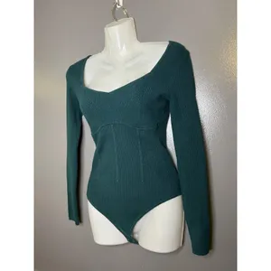 Abercrombie & Fitch Bodysuit Sweater Womens Medium Green Ribbed Long Sleeve thumbnail 4