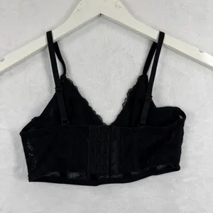 Black Floral Lace Longline Bralette‎ V-Neck Adjustable Straps Size Small READ thumbnail 6