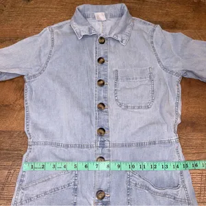 Super Cute Light Blue Button Up Denim Jumpsuit Size XS thumbnail 10