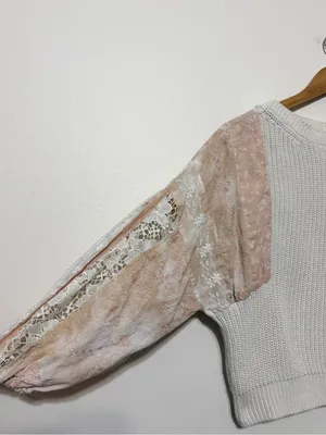 Anthropologie Pilcro Martine Peasant-Sleeve Sweater Boho Blush Medium Patchwork thumbnail 5