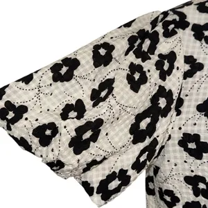 ANTHROPOLOGIE THML White & Cream With Black Floral Puff Sleeve Textured Top‎ S thumbnail 5
