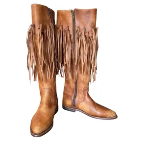 Bed Stu Knee High Fringe Cognac Leather Boots size 7 like new thumbnail 2